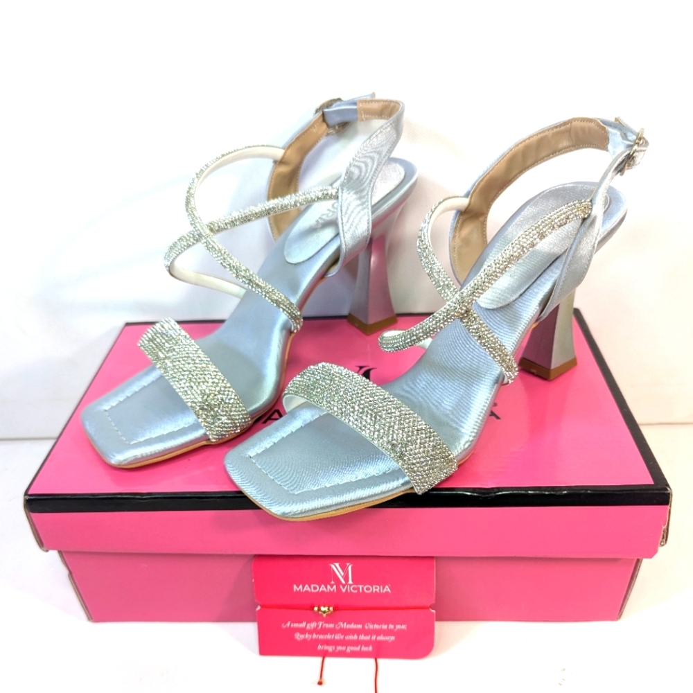 Women's Shoes Dressy High Heels Madam Victoria Silver Jeweled Rhinestone
